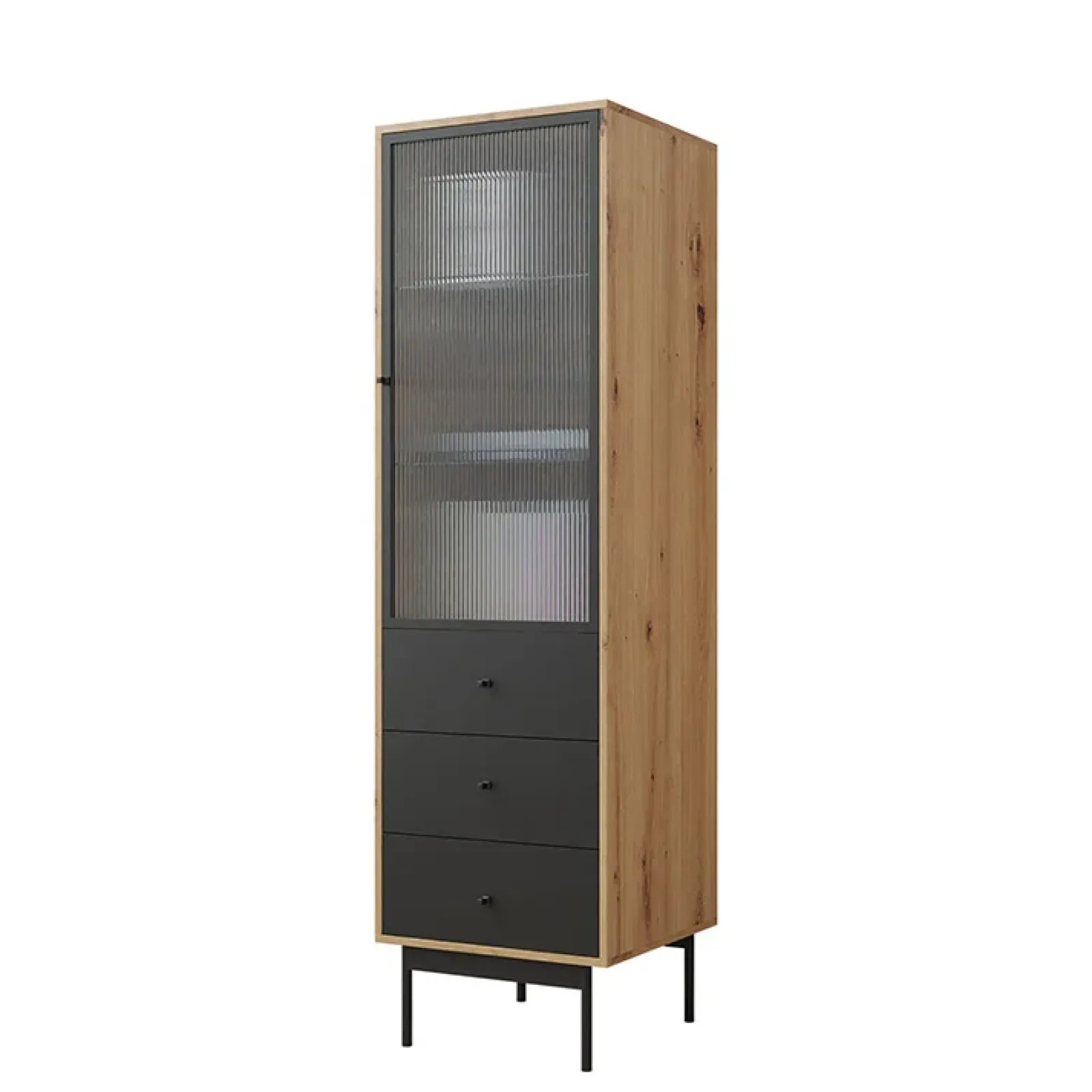 Garnero Arredamenti Credenza Alta-Colonna soggiorno 52x180h cm 1 anta 3 cassetti rovere nero Herning