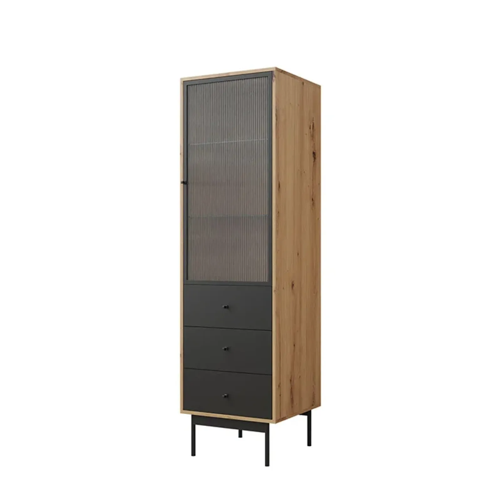 Garnero Arredamenti Credenza Alta-Colonna soggiorno 52x180h cm 1 anta 3 cassetti rovere nero Herning