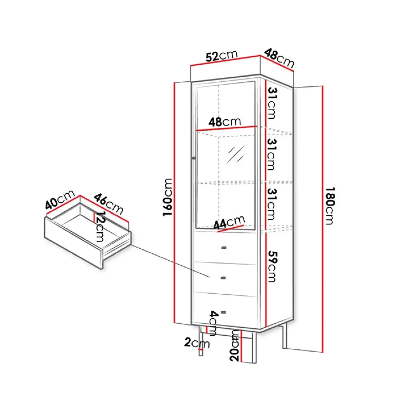 Garnero Arredamenti Credenza Alta-Colonna soggiorno 52x180h cm 1 anta 3 cassetti rovere nero Herning
