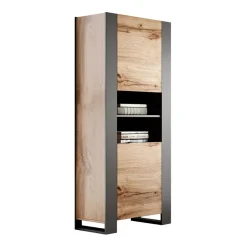 Garnero Arredamenti Credenza Alta-Colonna soggiorno 65x171h cm 2 ante 2 vani a giorno legno antracite Tampere