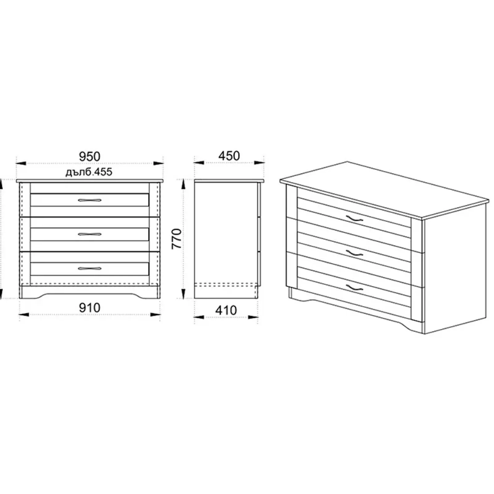 Garnero Arredamenti Comò|Comò-Comò classico 99x78h cm 3 cassetti bianco opaco Friuli