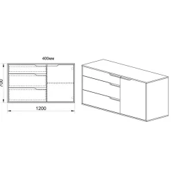 Garnero Arredamenti Comò Cameretta|Comò-Comò 120x71h cm 1 anta 3 cassetti rovere sonoma bianco opaco Varsavia Riga