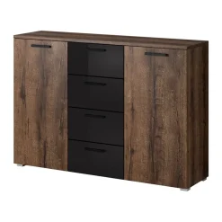 Garnero Arredamenti Comò|Comò-Comò 132x93h cm 2 ante 4 cassetti noce nero lucido Cortina Gihome® Nero Lucido - Wengè