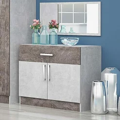 Garnero Arredamenti Comò|Comò-Comò 80x73h cm 2 ante 1 cassetto moderno cemento ossido Gorizia Cemento - Ossido