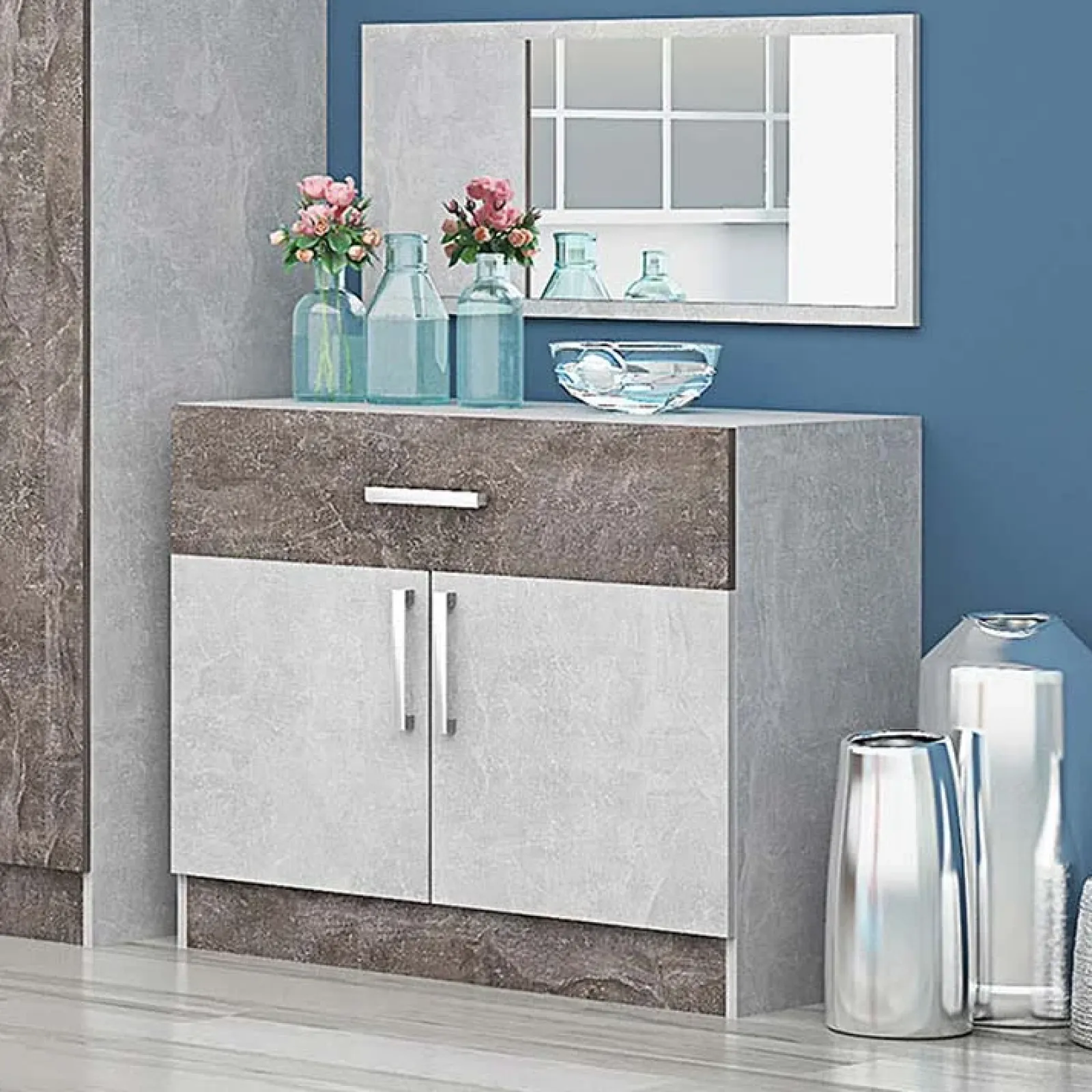 Garnero Arredamenti Comò|Comò-Comò 80x73h cm 2 ante 1 cassetto moderno cemento ossido Gorizia Cemento - Ossido