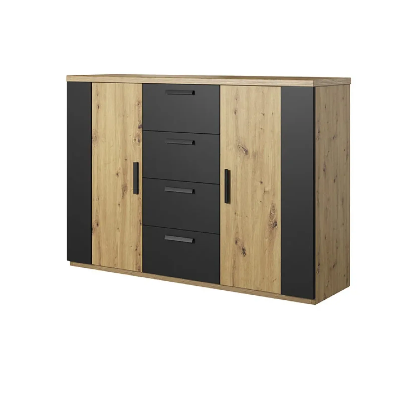 Garnero Arredamenti Comò|Comò-Comò 132x94h cm 2 ante con cassetti nero Vulcano Rovere