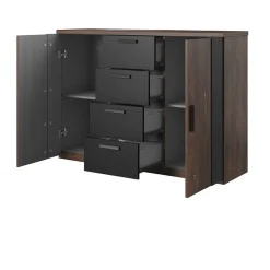 Garnero Arredamenti Comò Cameretta|Comò-Comò 132x94h cm 2 ante con cassetti quercia scuro nero Vulcano Noce