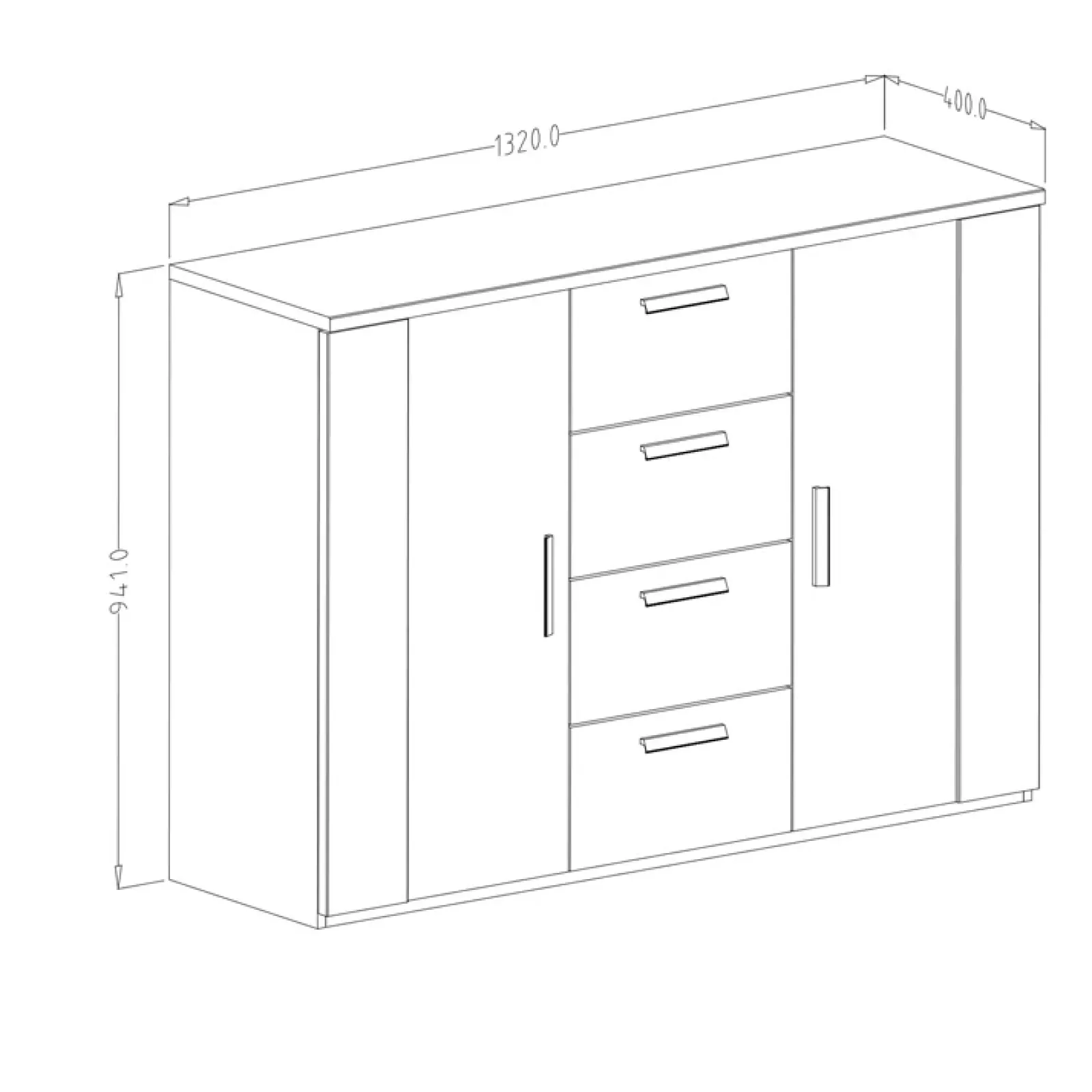 Garnero Arredamenti Comò Cameretta|Comò-Comò 132x94h cm 2 ante con cassetti quercia scuro nero Vulcano Noce