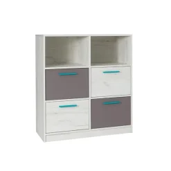 Garnero Arredamenti Comò Cameretta|Comò-Comò 97x86h cm 4 cassetti cameretta bianco pino grigio blu Maya Gihome®