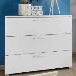 Garnero Arredamenti Comò Cameretta|Comò-Comò 104x80h cm 3 cassetti con maniglie bianche moderno bianco Enjoy Bianco Opaco - Bianco
