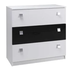 Garnero Arredamenti Comò Cameretta|Comò-Comò 92x88h cm 3 cassetti moderno bianco nero Jenny
