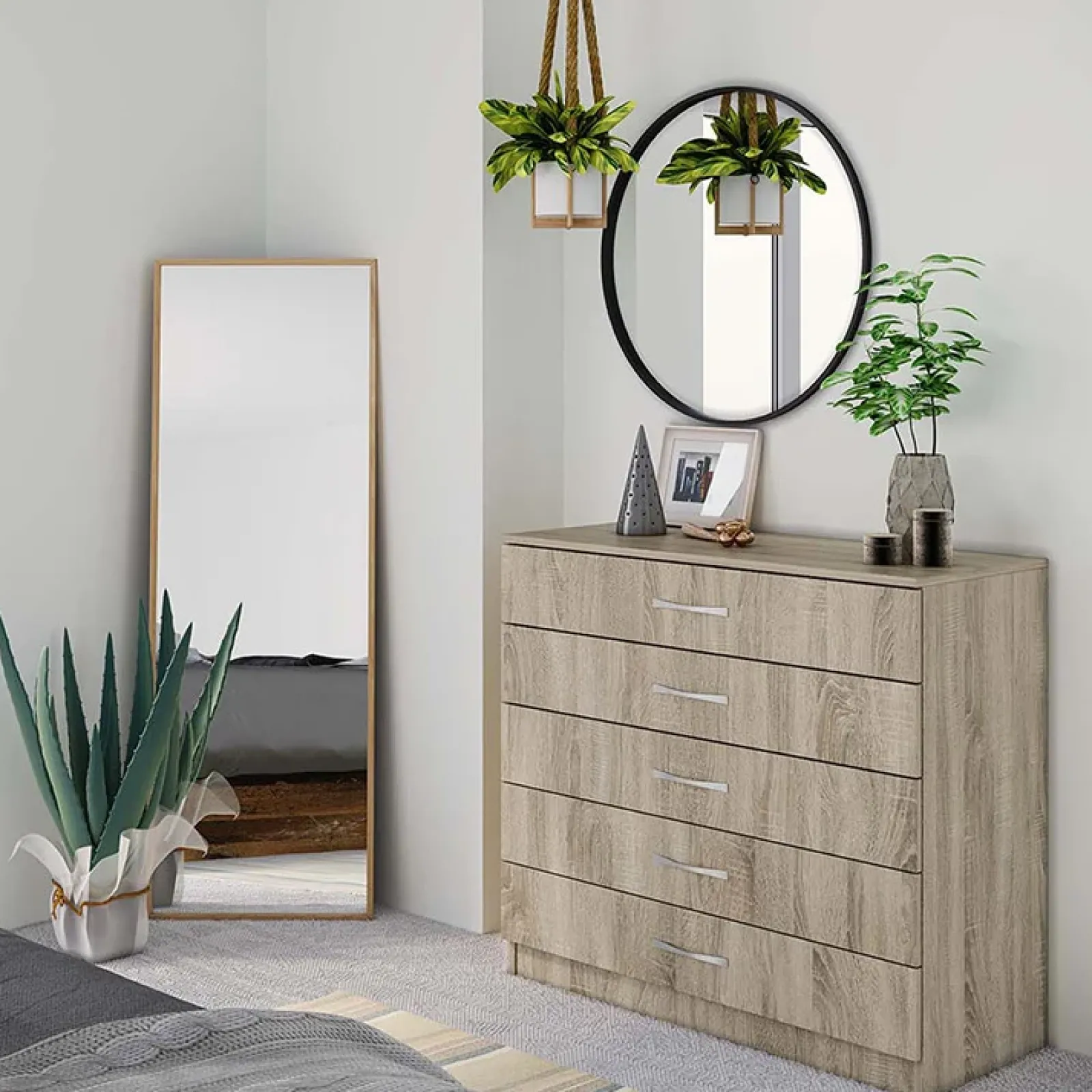 Garnero Arredamenti Comò Cameretta|Comò-Comò 80x92h cm 5 cassetti moderno sonoma Saviano Rovere