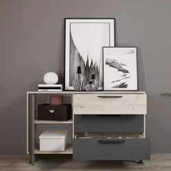 Garnero Arredamenti Comò Cameretta|Comò-Comò 130x80h cm 3 cassetti moderno rovere antracite opaco Urbino