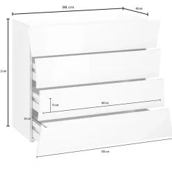 Garnero Arredamenti Comò Cameretta|Comò-Comò 98x82h cm 4 cassetti moderno bianco lucido Neve