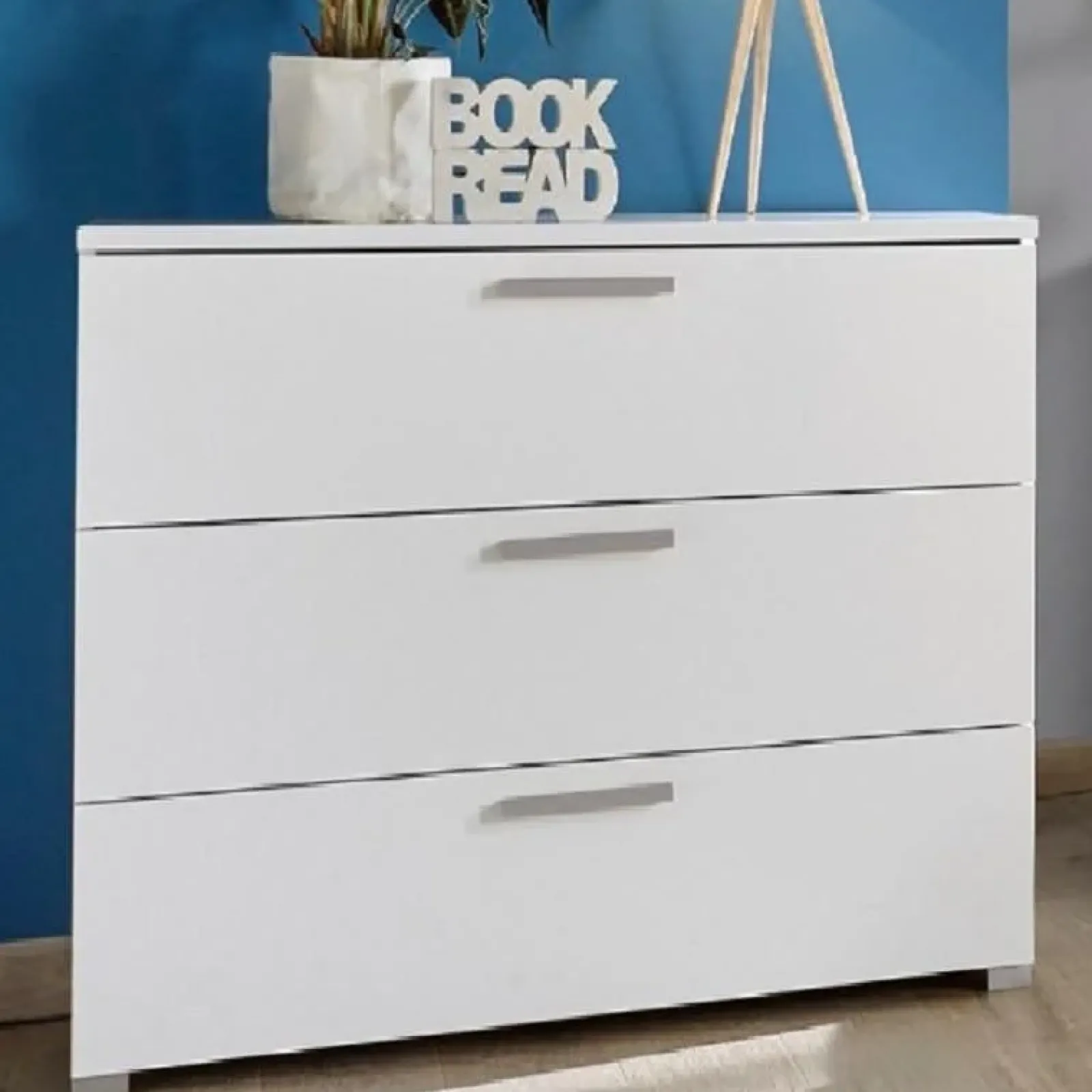 Garnero Arredamenti Comò Cameretta|Comò-Comò 104x80h cm 3 cassetti moderno bianco artico Enjoy Bianco Opaco - Grigio