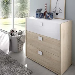 Garnero Arredamenti Comò Cameretta|Comò-Comò 81x81h cm 3 cassetti moderno rovere bianco Cairo