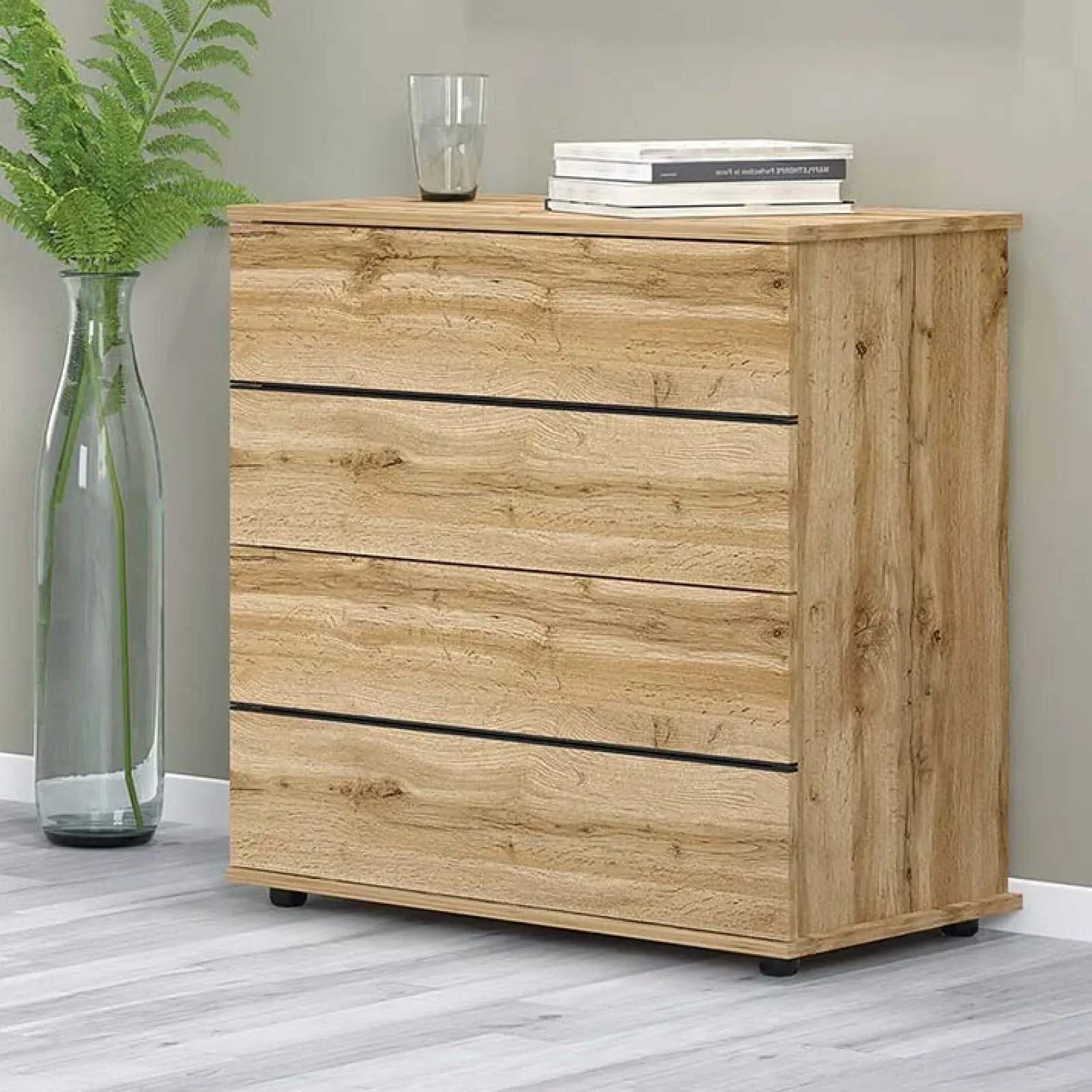 Garnero Arredamenti Comò Cameretta|Comò-Comò 80x80h cm 4 cassetti moderno quercia Tamika