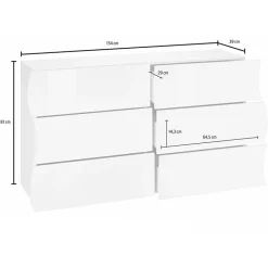 Garnero Arredamenti Comò Cameretta|Comò-Comò 155x82h cm 6 cassetti moderno bianco lucido Sea Gihome®