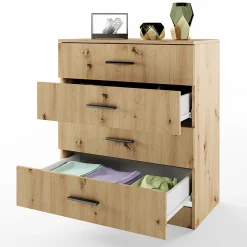 Garnero Arredamenti Comò Cameretta|Comò-Comò 80x91h cm 4 cassetti moderno Cavour Gihome® Rovere Rustico