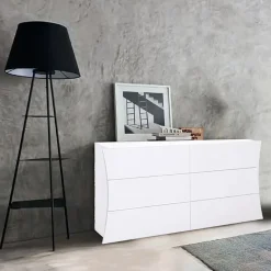 Garnero Arredamenti Comò Cameretta|Comò-Comò 150x82h cm 6 cassetti moderno bianco lucido Neve