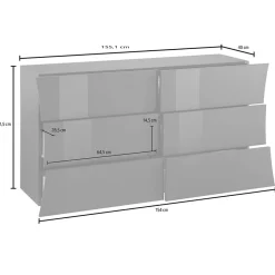 Garnero Arredamenti Comò Cameretta|Comò-Comò 150x82h cm 6 cassetti moderno bianco lucido Neve