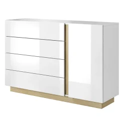 Garnero Arredamenti Comò Cameretta|Comò-Comò 138x91h cm con cassetti moderno bianco lucido rovere Noa