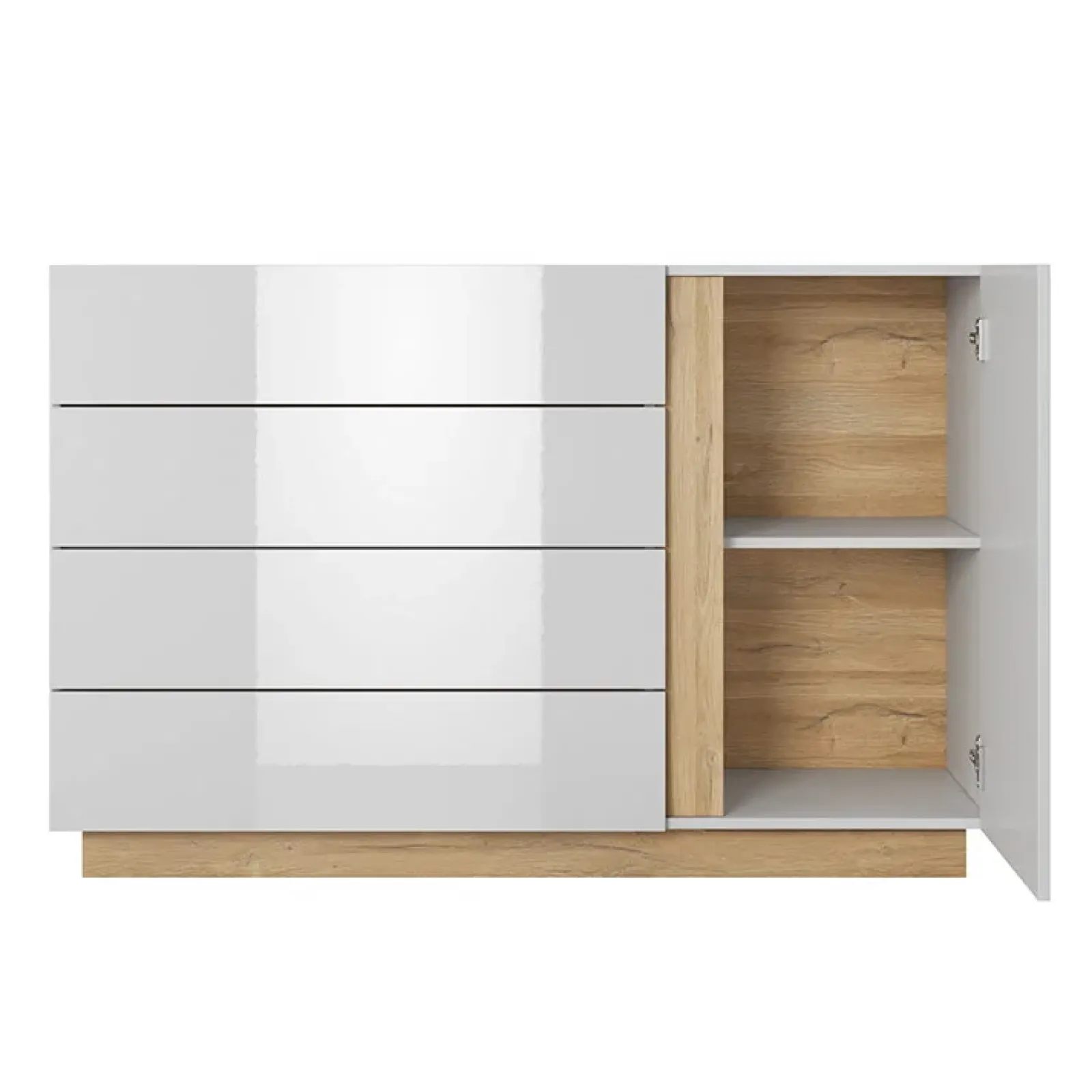 Garnero Arredamenti Comò Cameretta|Comò-Comò 138x91h cm con cassetti moderno bianco lucido rovere Noa