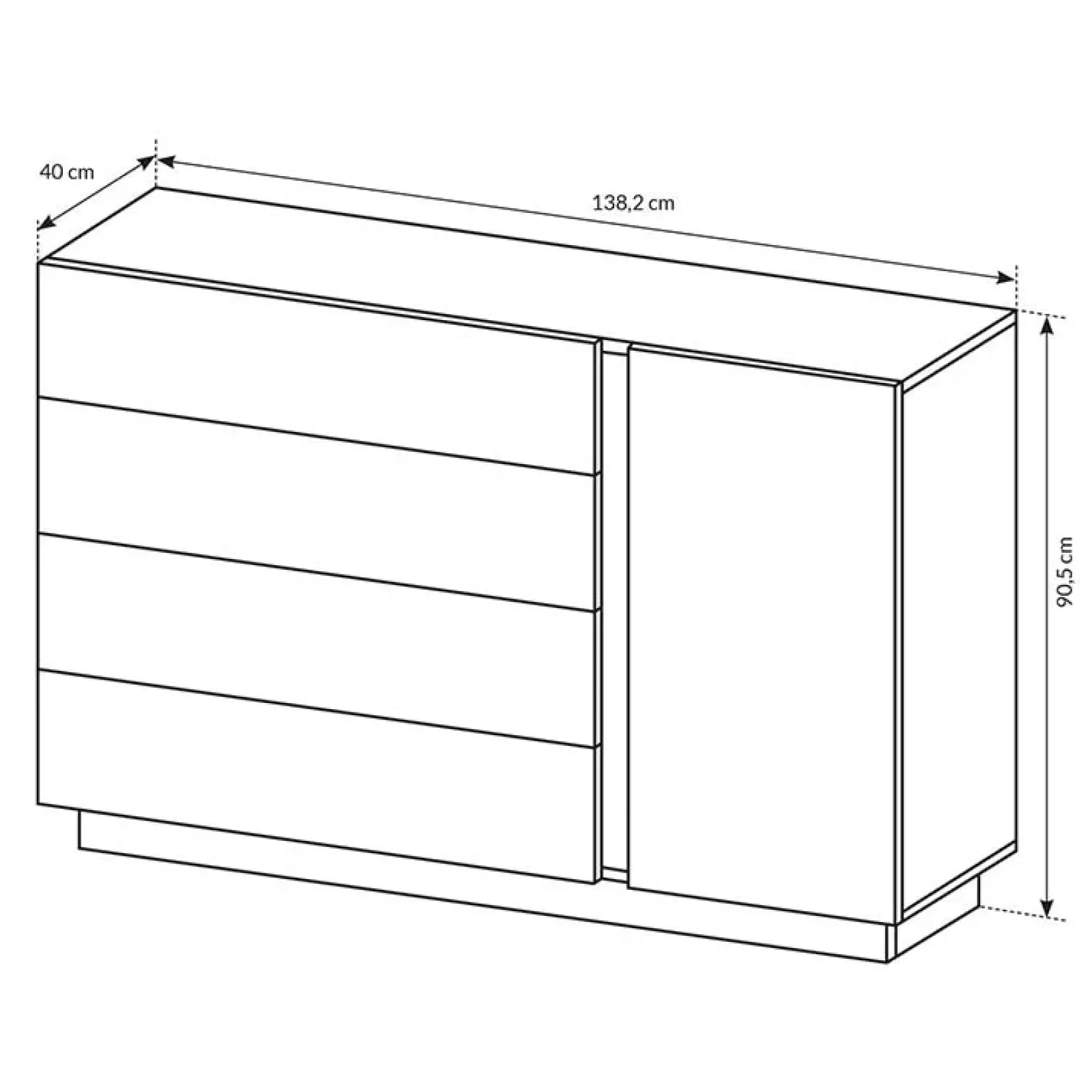 Garnero Arredamenti Comò Cameretta|Comò-Comò 138x91h cm con cassetti moderno bianco lucido rovere Noa