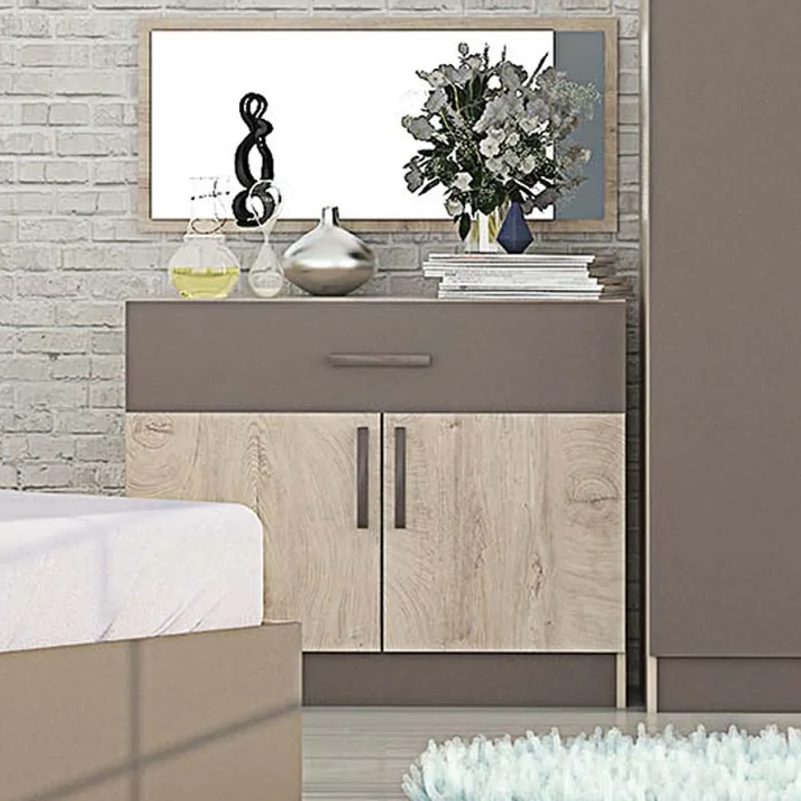 Garnero Arredamenti Comò|Comò-Comò 80x73h cm con specchio moderno tortora rovere chiaro Gorizia Tortora - Rovere