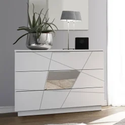 Garnero Arredamenti Comò Cameretta|Comò-Comò 104x85h cm moderno bianco opaco frassinato con serigrafia e specchio Olimpo