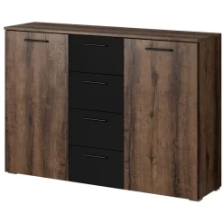 Garnero Arredamenti Comò|Comò-Comò 132x93h cm moderno rovere scuro nero Lisbona Gihome®