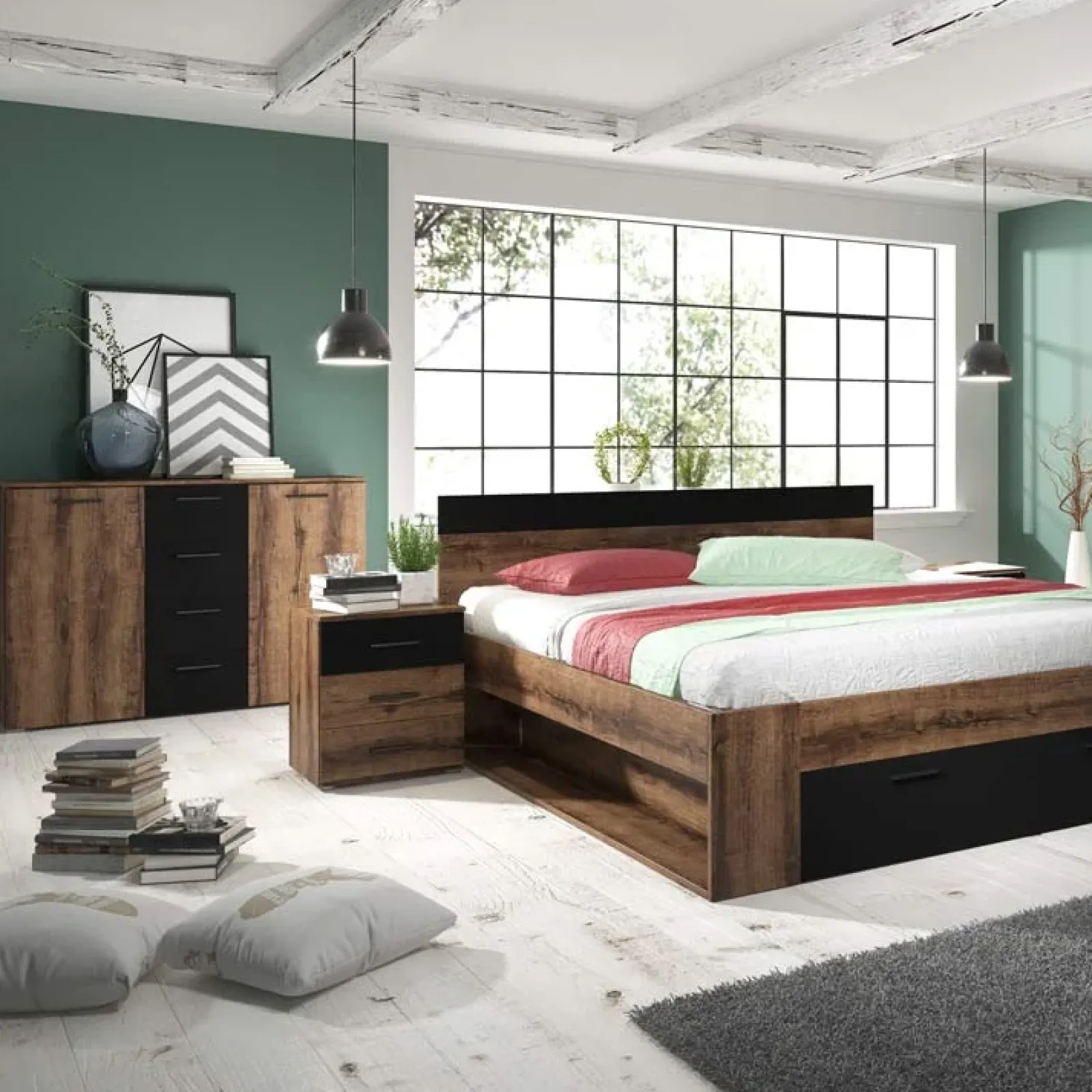 Garnero Arredamenti Comò|Comò-Comò 132x93h cm moderno rovere scuro nero Lisbona Gihome®