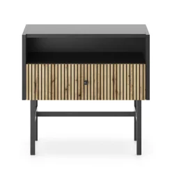 Garnero Arredamenti Comodini Cameretta|Comò-Comodino con 1 cassetto 55x52h cm moderno nero rovere cannettato Iulia