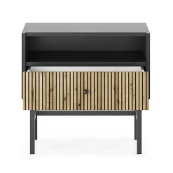 Garnero Arredamenti Comodini Cameretta|Comò-Comodino con 1 cassetto 55x52h cm moderno nero rovere cannettato Iulia