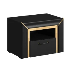 Garnero Arredamenti Comodini|Comò-Comodino moderno 1 cassetto 60x44cm nero oro Benz
