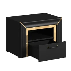Garnero Arredamenti Comodini|Comò-Comodino moderno 1 cassetto 60x44cm nero oro Benz