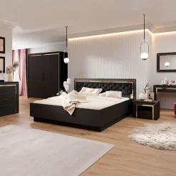 Garnero Arredamenti Comodini|Comò-Comodino moderno 1 cassetto 60x44cm nero oro Benz