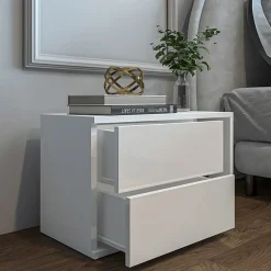 Garnero Arredamenti Comodini Cameretta|Comò-Comodino moderno 57x40h cm 2 cassetti con vano bianco Bird