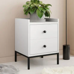 Garnero Arredamenti Comodini Cameretta|Comò-Comodino 40x47h cm 2 cassetti design moderno bianco Pollon