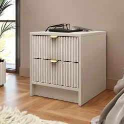 Garnero Arredamenti Comodini|Comò-Comodino 35x40h cm 2 cassetti cannettato Athena Beige