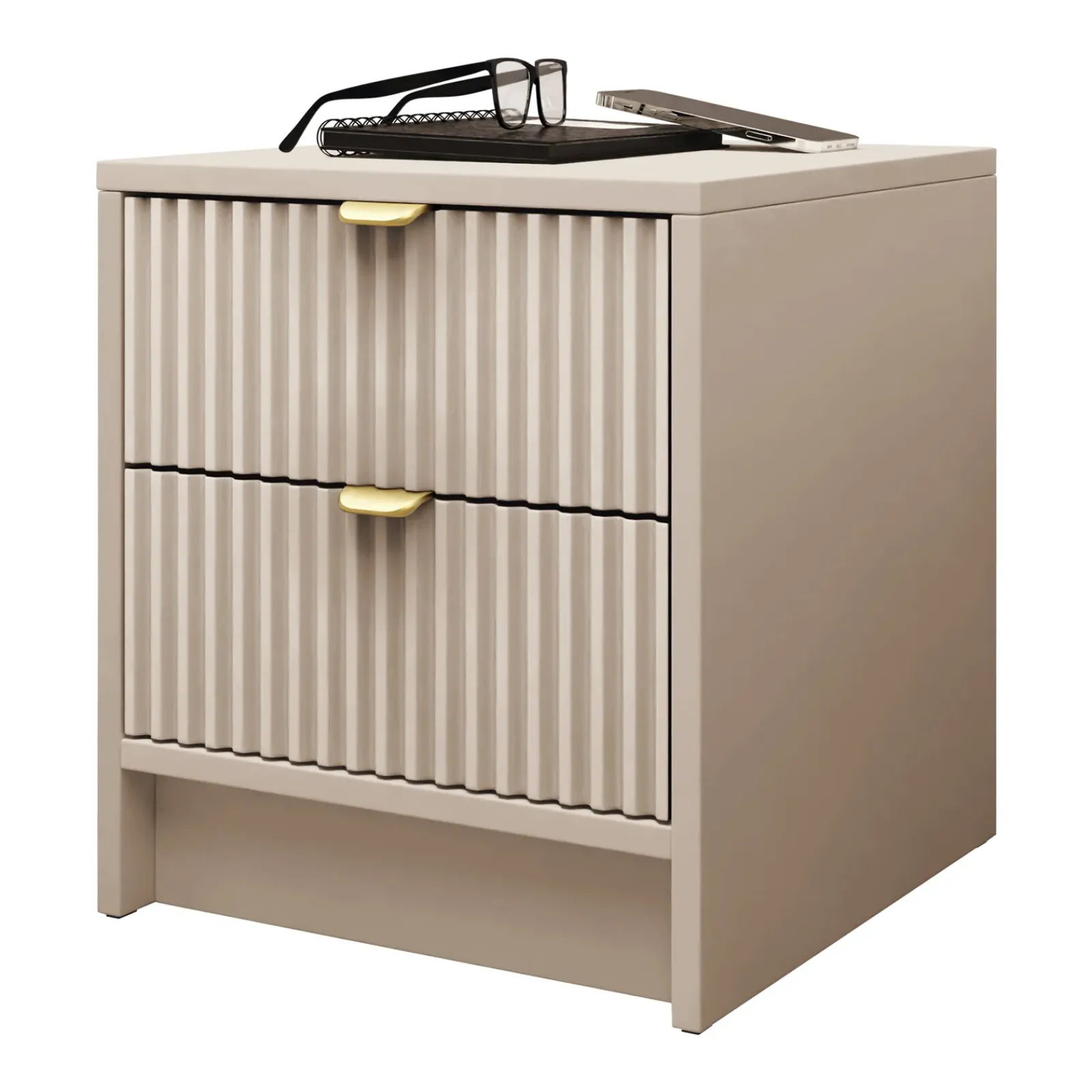 Garnero Arredamenti Comodini|Comò-Comodino 35x40h cm 2 cassetti cannettato Athena Beige