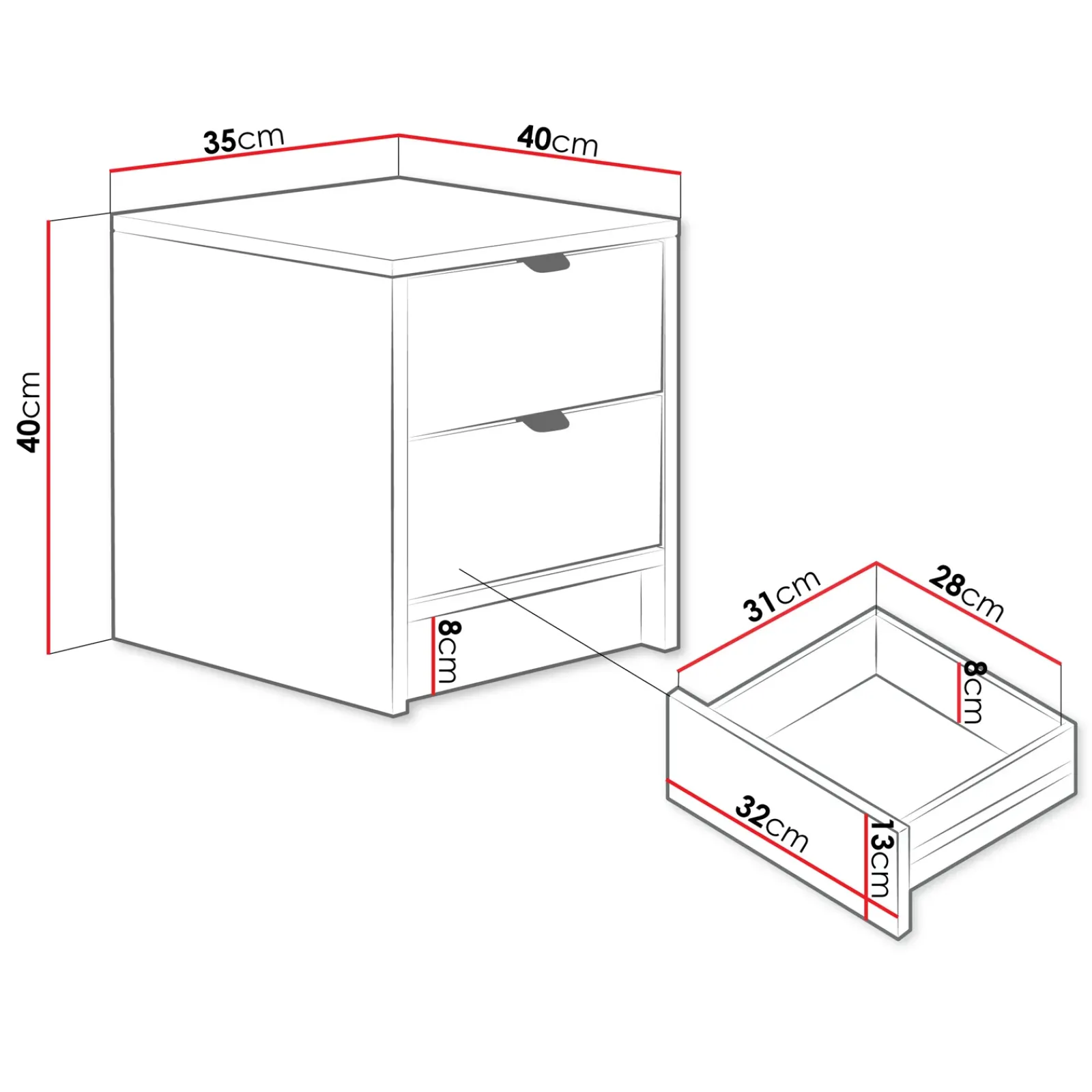 Garnero Arredamenti Comodini|Comò-Comodino 35x40h cm 2 cassetti cannettato Athena Beige