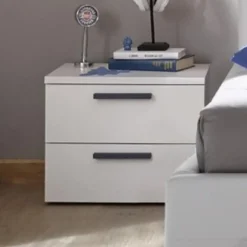 Garnero Arredamenti Comodini Cameretta|Comò-Comodino 51x42h cm 2 cassetti bianco maniglie blu Enjoy