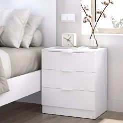 Garnero Arredamenti Comodini|Comò-Comodino 50x58h cm 3 cassetti moderno bianco opaco Manuel