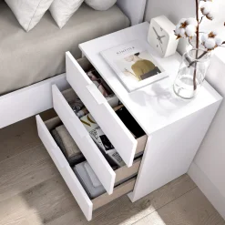 Garnero Arredamenti Comodini|Comò-Comodino 50x58h cm 3 cassetti moderno bianco opaco Manuel