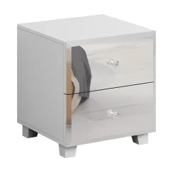 Garnero Arredamenti Comodini Cameretta|Comò-Comodino 45x51h cm 2 cassetti design con specchio bianco Selva Bianco Opaco