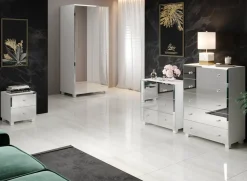 Garnero Arredamenti Comodini Cameretta|Comò-Comodino 45x51h cm 2 cassetti design con specchio bianco Selva Bianco Opaco