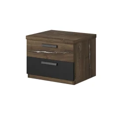 Garnero Arredamenti Comodini|Comò-Comodino 46x37h cm 2 cassetti moderno rovere scuro nero Vulcano Rovere Rustico