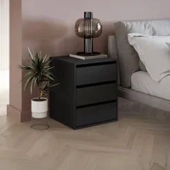 Garnero Arredamenti Comodini|Comò-Comodino 50x60h cm 3 cassetti nero Ombra Nero Opaco