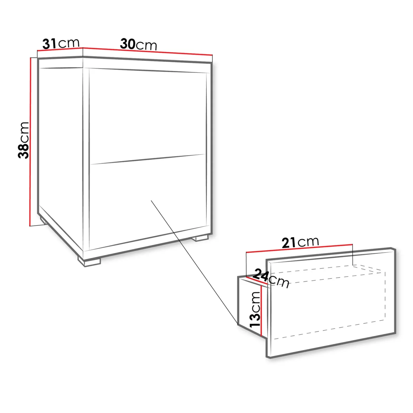 Garnero Arredamenti Comodini|Comò-Comodino 30x38h cm 2 cassetti moderni bianco Eindhoven Bianco Opaco